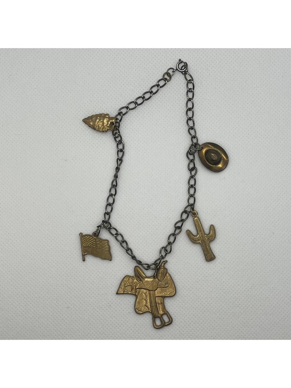 Vintage Western Charm Bracelet with Cowboy Charms